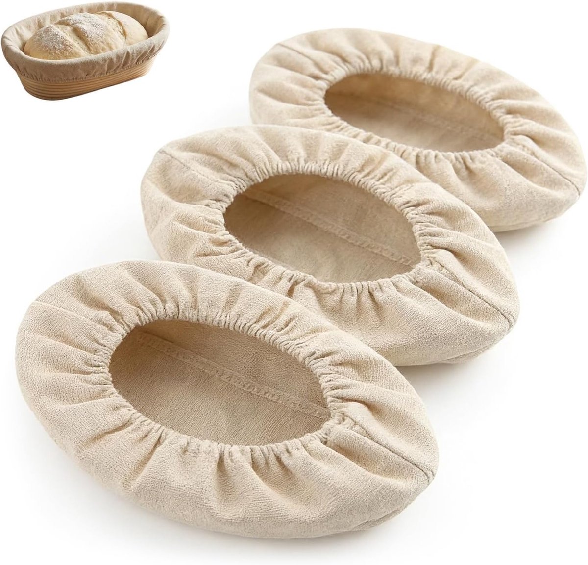 Ovalen Broodmanden met Elastische Taille - Set van 3, Ideaal voor Brood Bakken en Rijzen