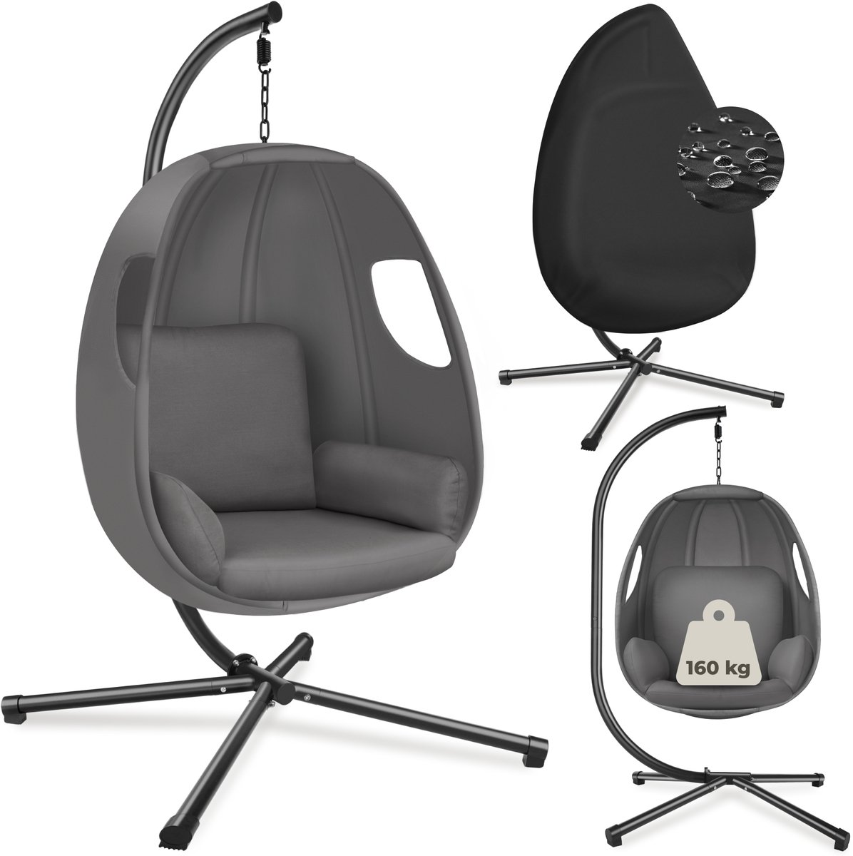 Bol.com tectake® Hangstoel met frame - Schommelstoel met kussen + rugkussen - Meubels voor woonkamer of slaapkamer - Balkonmeubi... aanbieding