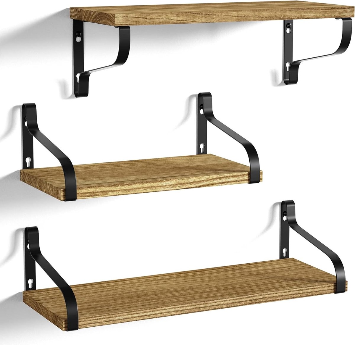 Houten Wandplank Set van 3, U-vormige Planken voor Keuken, Kinderkamer en Woonkamer, 43/35.5/29 cm, Ideaal voor Decoratie en Opberging