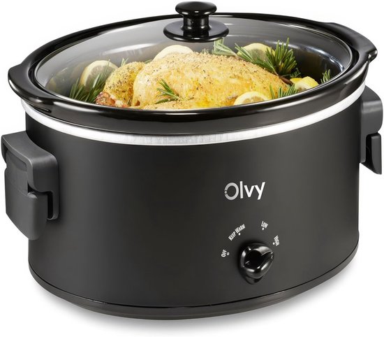 Olvy Slowcooker - Incl. Slowcooker e-kookboek - PFAS-Vrij - 6 Liter - Keramische binnenpan - Warmhoudfunctie