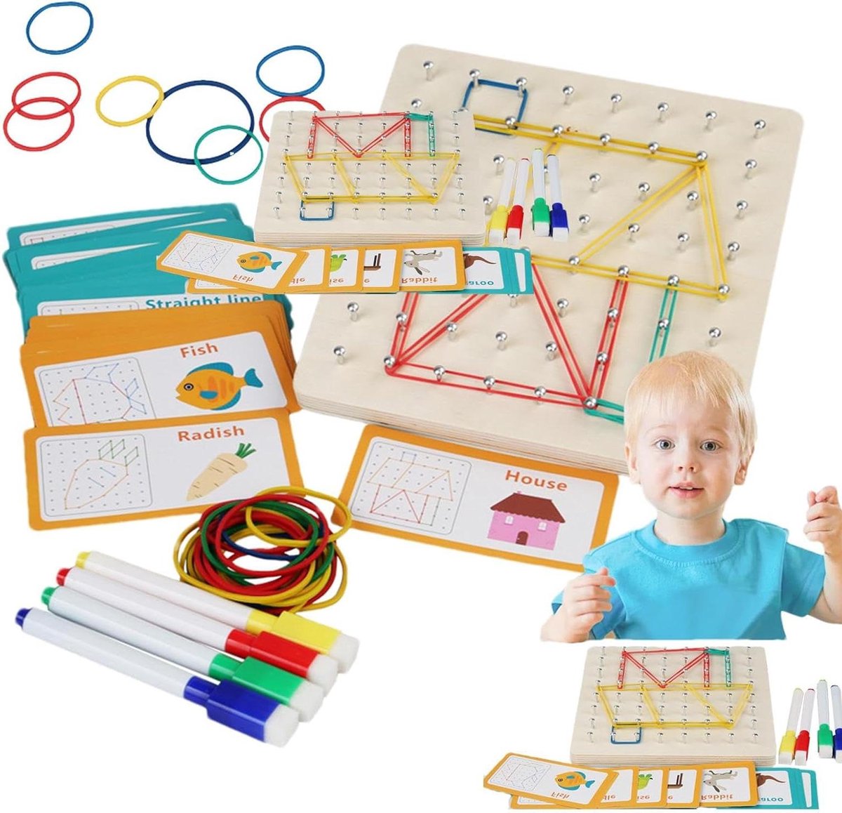 Houten Geoboard - Puzzelbord - Creatief Leren - Natuurlijke Houtafwerking - 20.7 x 18.9 cm - Houtkleur