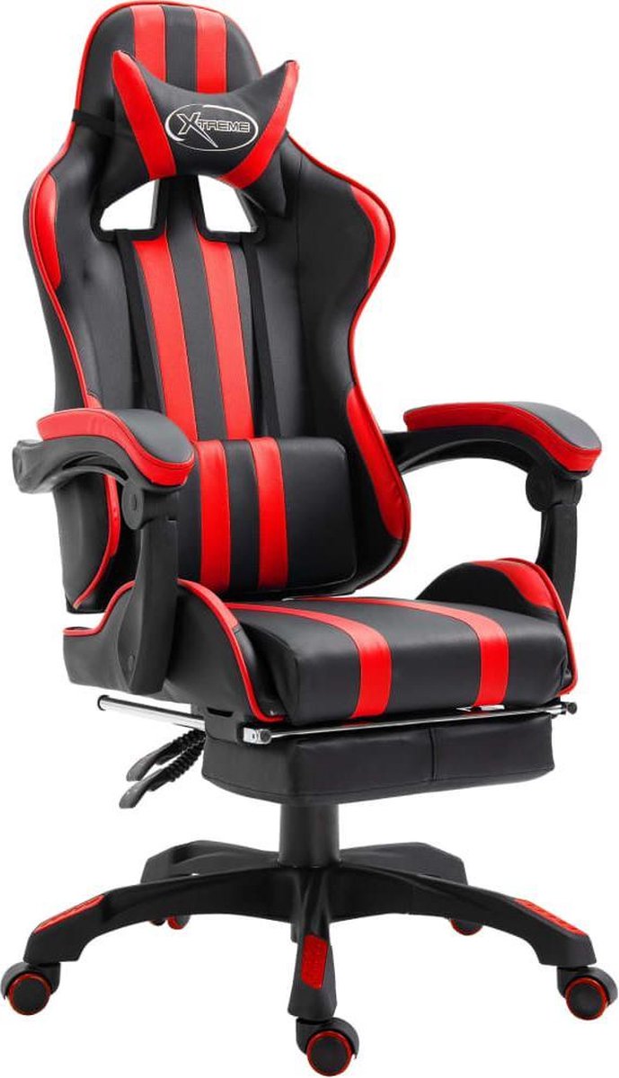 Gamestoel Rood met Voetenbank - Gaming Stoel - Gaming Chair - Bureaustoel racing - Racestoel - Bureau stoel gamen