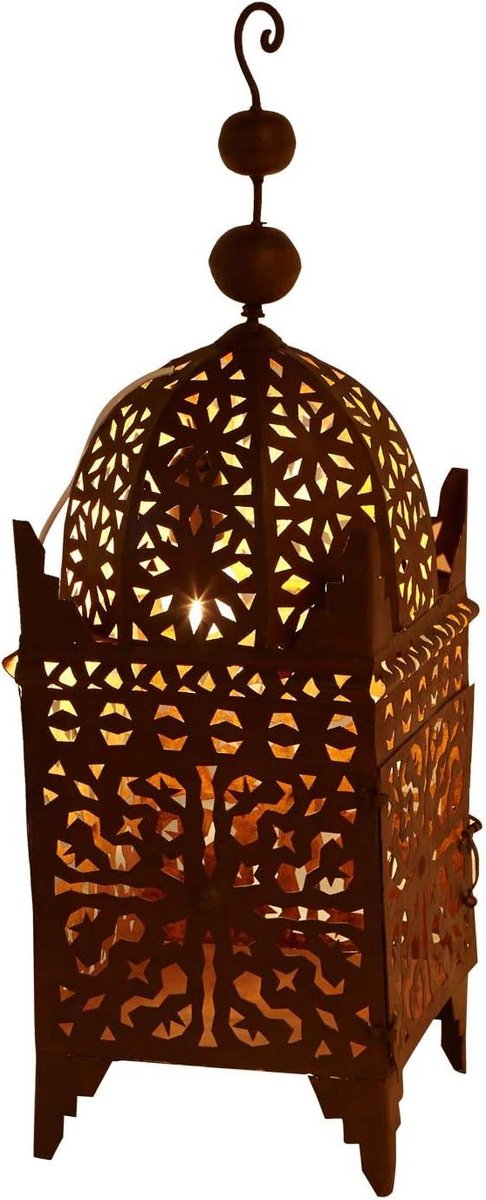 Oosterse Lantaarn - Marokkaans Windlicht - Sfeervolle Verlichting - Handgemaakt IJzerwerk - 70 cm Hoog - Roestbruin