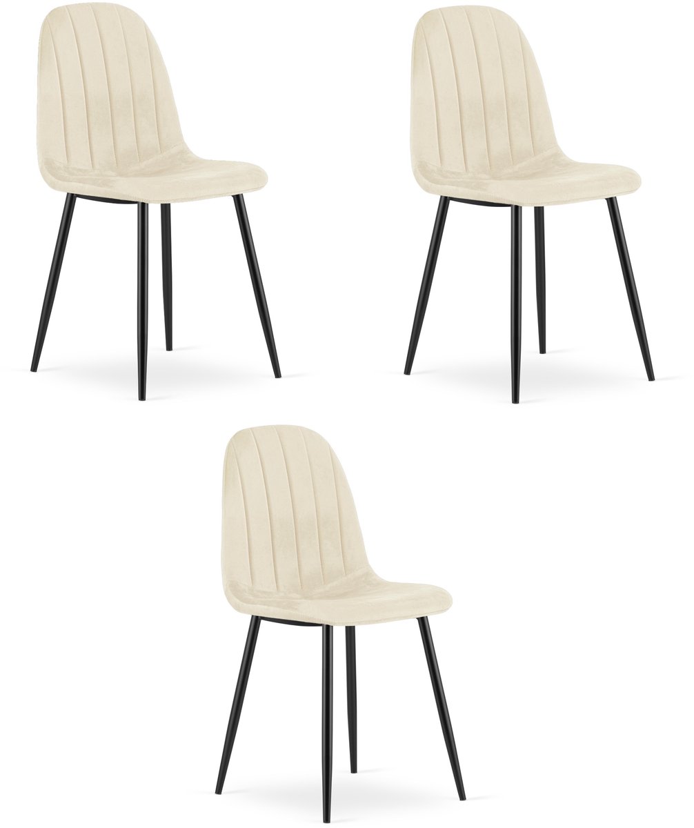 Set van 3 eetkamerstoelen PADVA - Lichtbeige fluweel - Zwarte metalen poten - Modern design