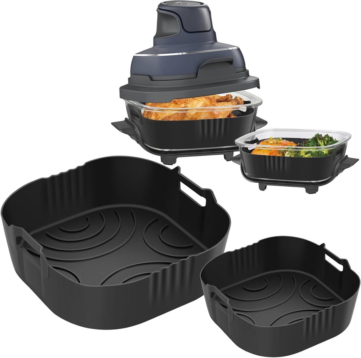Airfryer Bakmatten - Airfryer Liners - Gezonder Bakken - Vet Filterend Ontwerp - 21x21cm en 15x15cm - Zwart