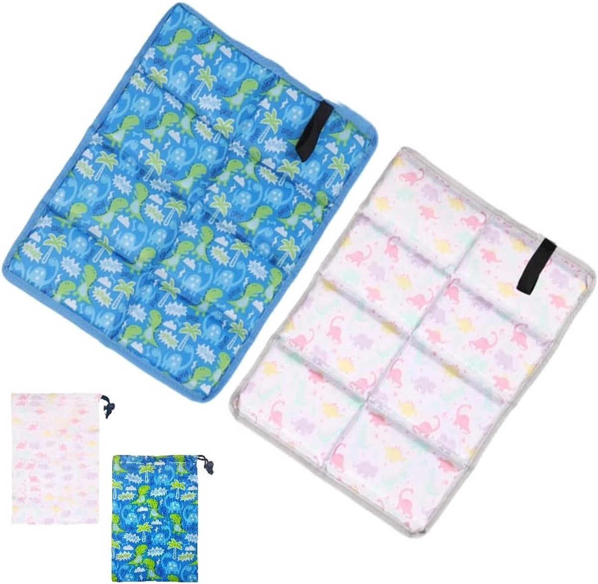 2 Stuks Vouwbare Buitenstoelkussens voor Kinderen - Waterdicht en Ideaal voor Camping, Picknick en Speeltuin met 2 Opbergzakken in Kleur E
