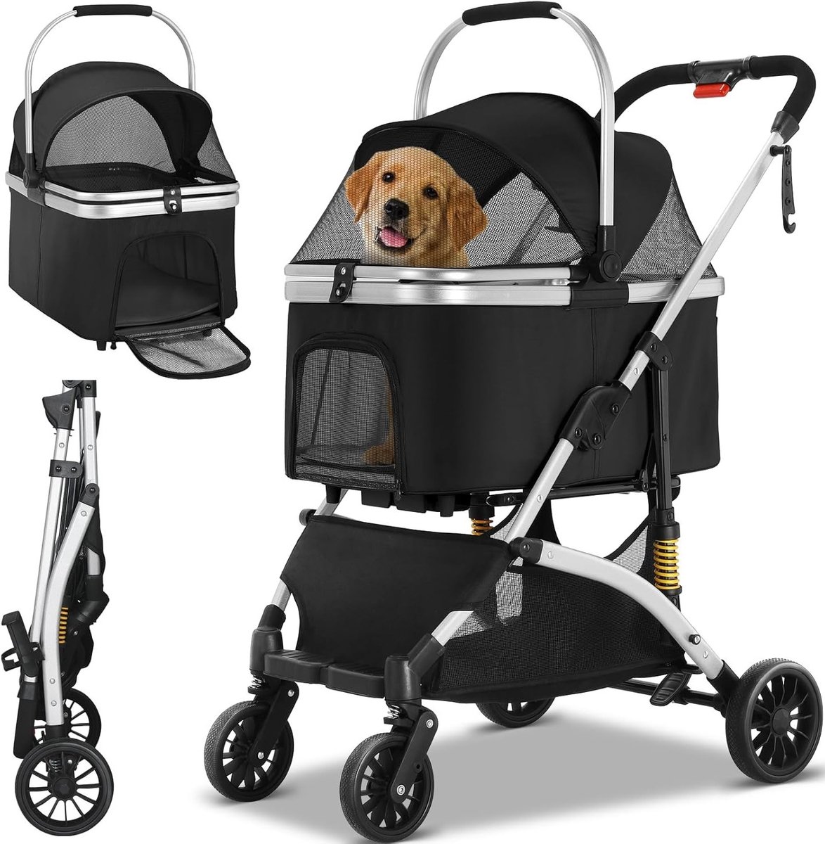 Hondenbuggy 3-in-1 voor Kleine en Middelgrote Honden - Opvouwbare Transportbox met 360° Draaibare Wielen