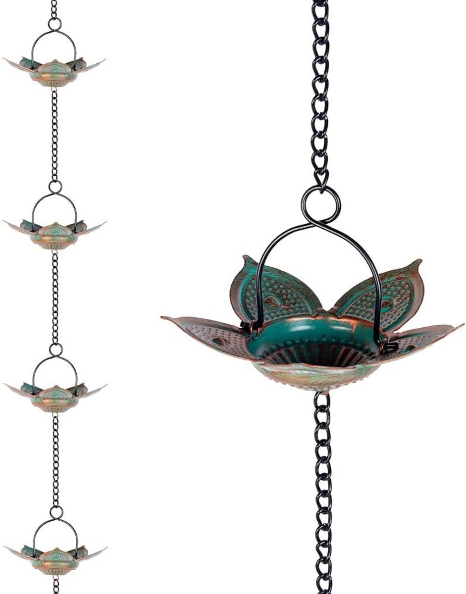 Regenketting Lotus - Waterafvoer Ketting - Dakrand Decoratie - 12 Handgemaakte Bloemkopen - 2.5 meter - Koperkleurig