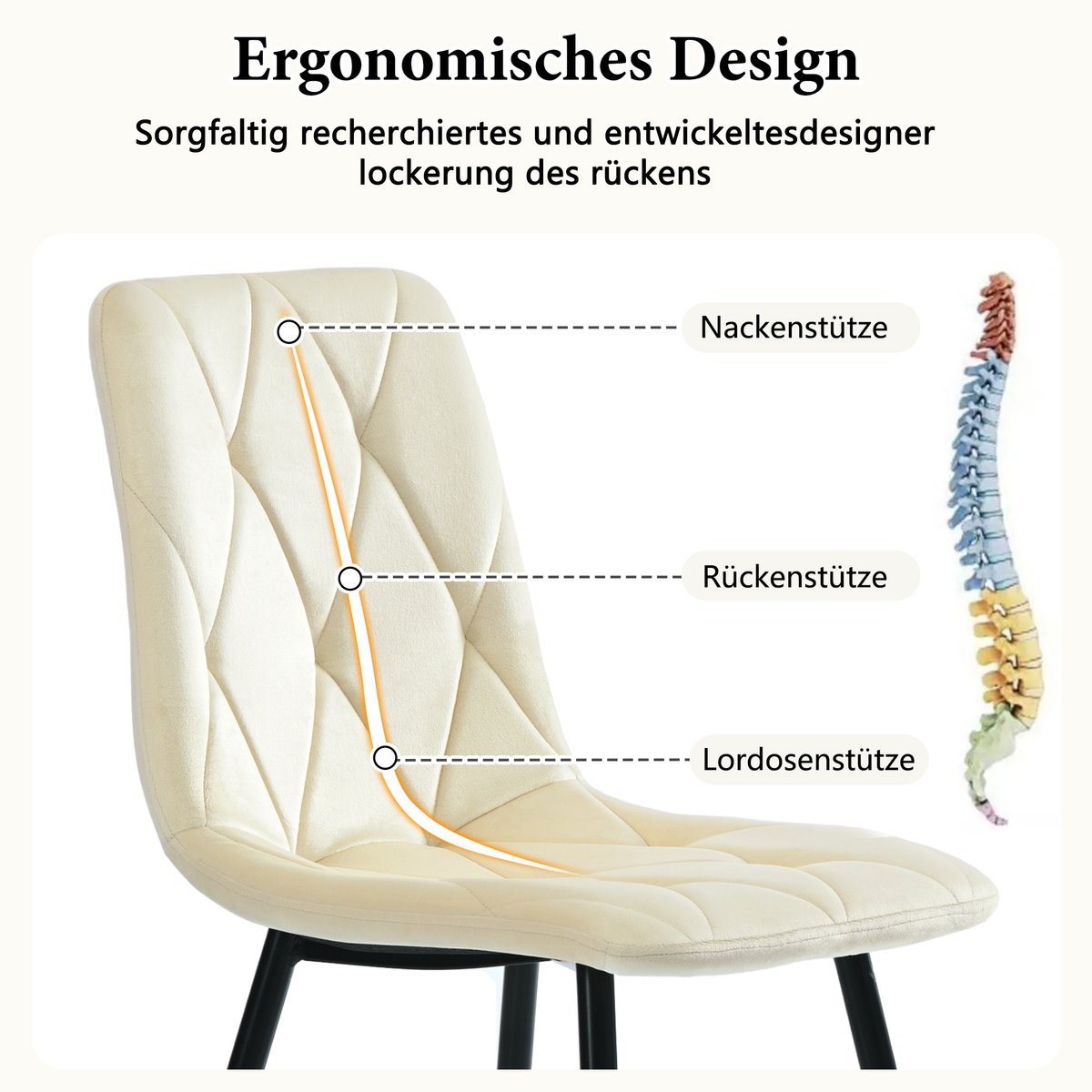 5-delige Eettafelset met Ronde Uitschuifbare Tafel (100-140 cm) en 4 Beige Velours Stoelen - Eetkamer Set - Moderne Eettafel voor 4-6 Personen met Praktische Uitschuiffunctie – foto 7