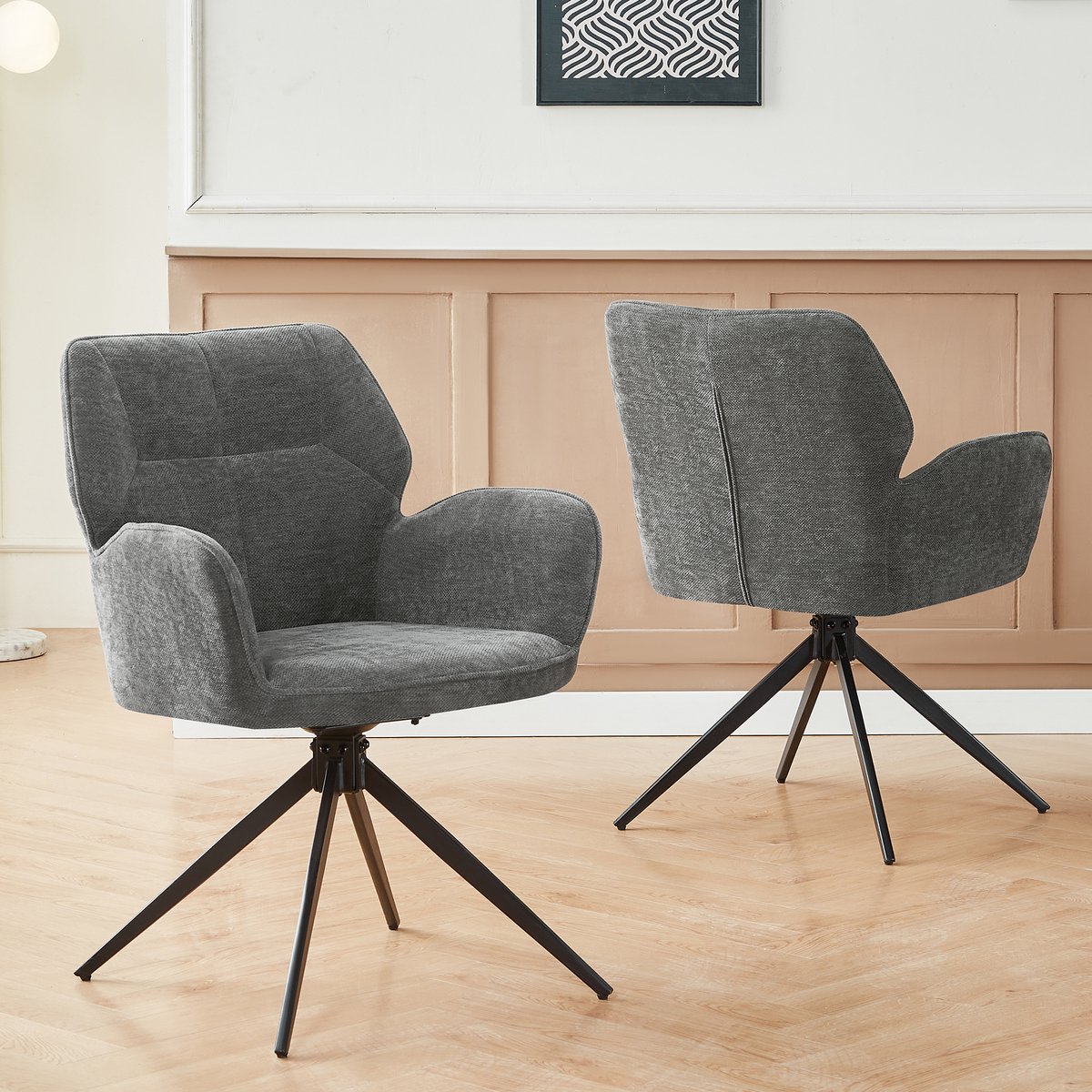 Eetkamerstoelen - 2-delige set - Draaibare Stoel met Metalen Poten - Fluweel - Donkergrijs