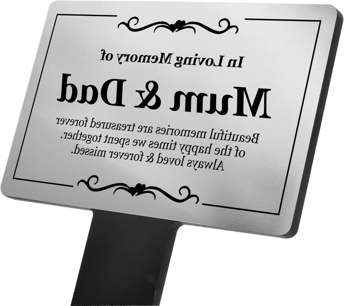 OriginDesigned Mum & Dad Memorial Herinnering Plaque Stake - Zilver en Zwart Acryl, Waterdicht, Buiten, Grave Marker, Tribute, Plant Marker