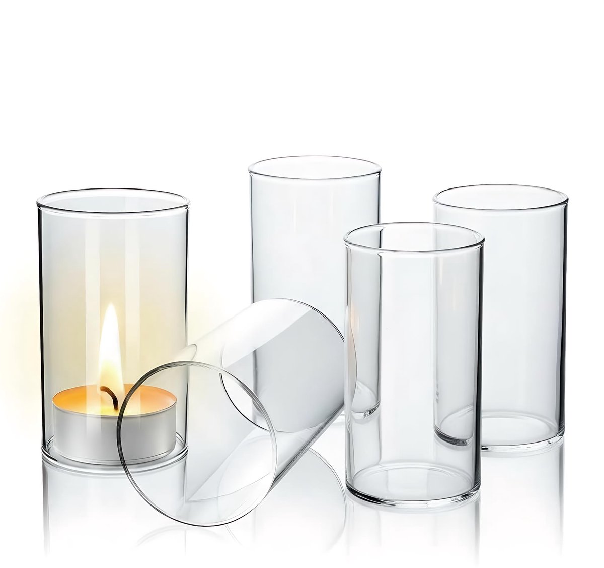 carmdering - Glaszylinder Ohne Boden - Windlicht Glas Zonder Bodem - Kerzenhalter Set - Duidelijk Glas Design - Veelzijdige Decoratie - Hoogwaardig Glas - Elegant En Tijdloos - Voor Romantische Sfeer - 4 Stuks