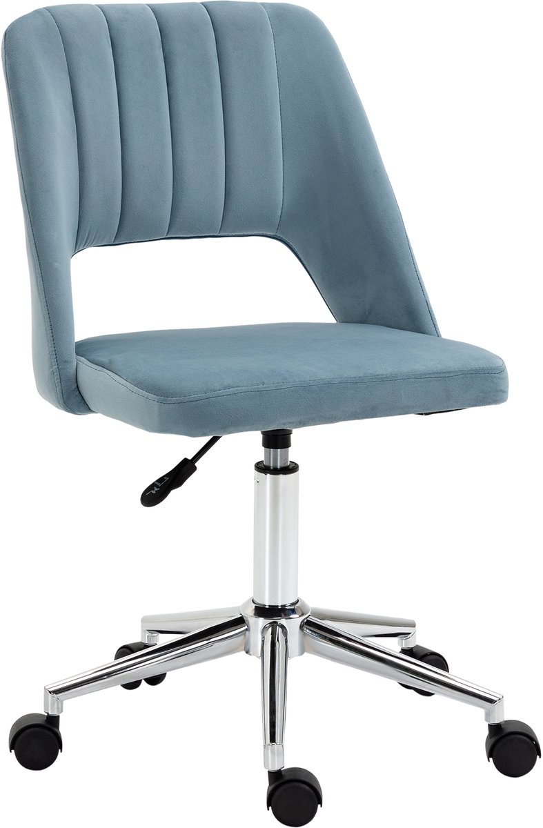 In hoogte verstelbare draaistoel voor woonkamer en kantoor, blauw fluweel, ergonomische bureaustoel voor comfort