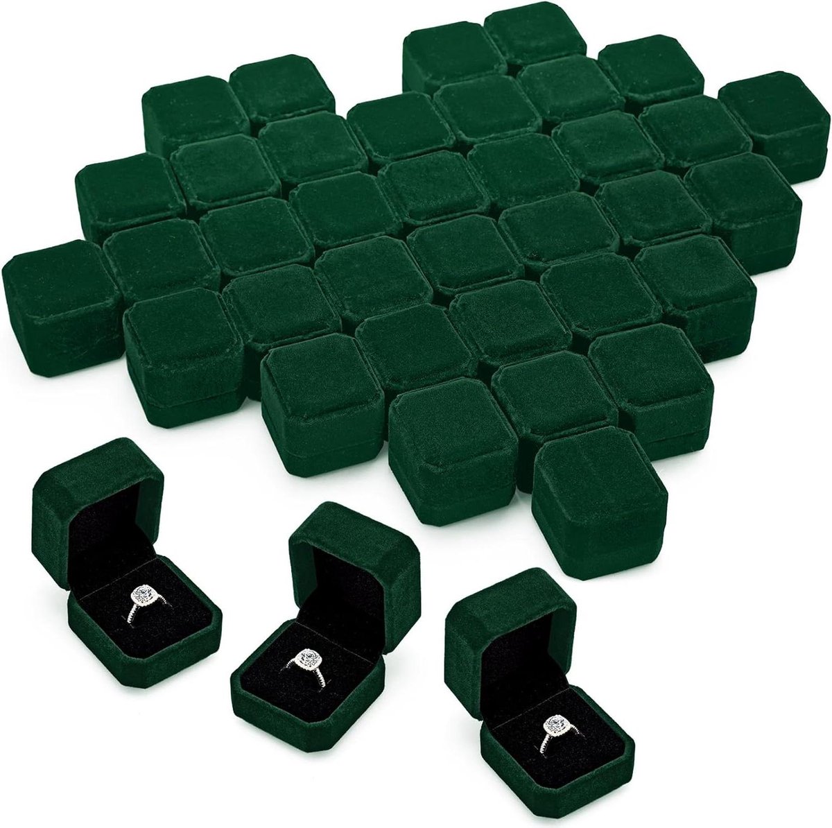 Thinkday 48 stuks 2,1 x 2 x 1,55 inch fluwelen ringdoos display sieraden opbergdoos voor huwelijksceremonie verlovingsgeschenken (groen)