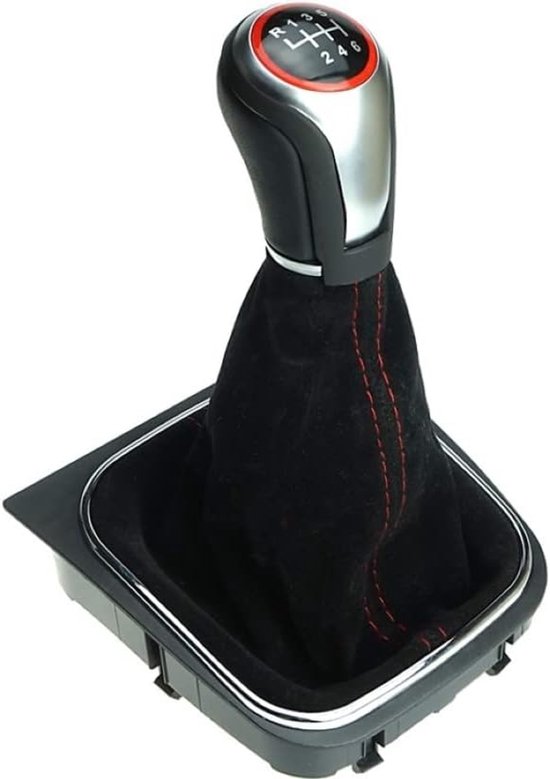 Versnellingspook Alcantara - Schakelpookhoes Frame - Auto Interieur Upgraden - Met Rode Naad - 6 Versnellingen - Zwart — afbeelding 2
