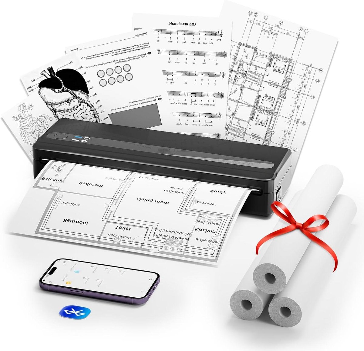 Draagbare Thermische Printer - Mobiele Printer A4 - Onderweg Printen - Inkless Printen - A4 - Zwart