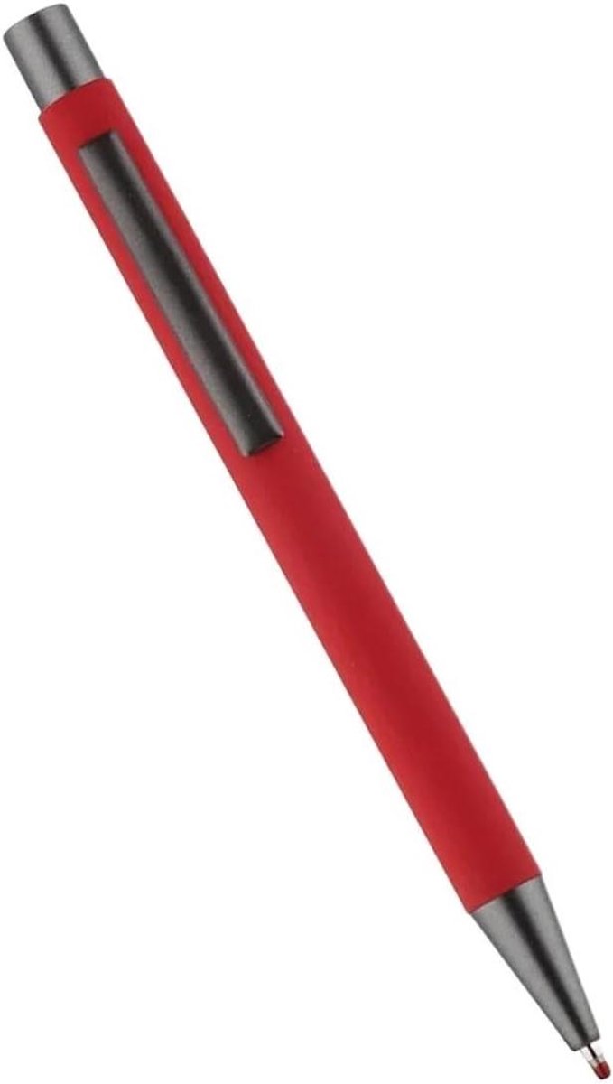 Metalen Balpennen - Reclame Pennen Lasergraveer Pennen - Promotionele Giveaways - Rubber Textuur Greep - 50 stuks - Rood
