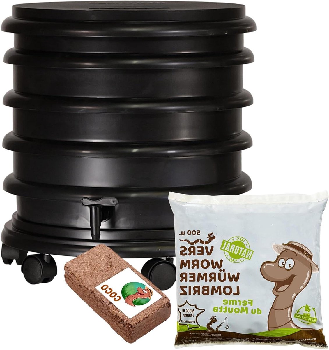 Wormenbak Compostbak - Lombricomposter Bak - Organisch Afval Verwerken - Inclusief Compostwormen - 48 liter - Zwart