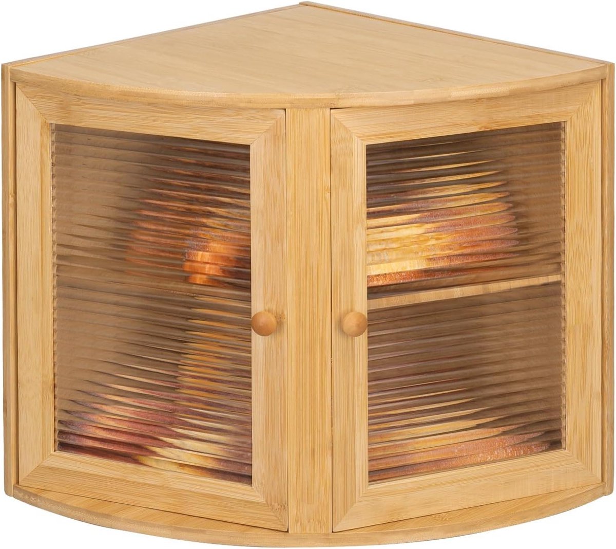 Hoekbroodtrommel Bamboe - Brooddoos Keuken - Brood Vers Houden - Ruimtebesparend Hoekontwerp - 32cm x 32cm x 34cm - Natuurlijk Bamboe