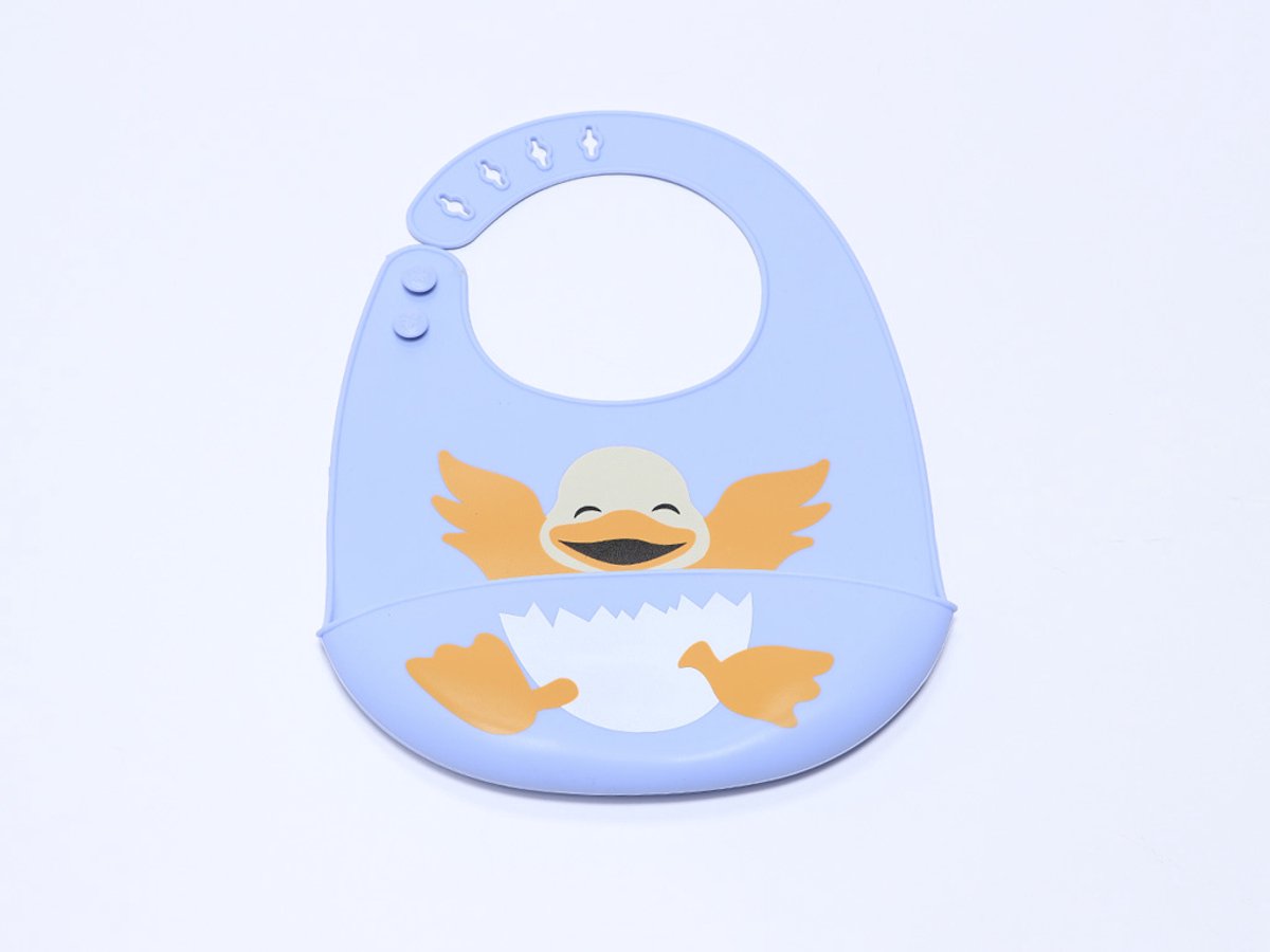 Silicone Slabbetje Blauw met Opvangrand en Vrolijke Dierenprint - Slabbetje Baby - Slabbertjes Baby