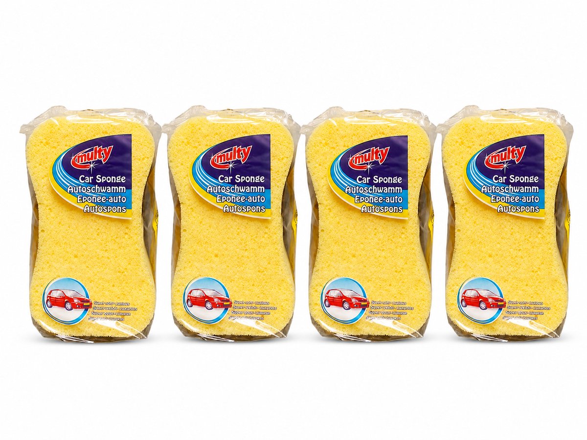 Multy Autospons 4-Pack – Zachte Gele Auto Spons voor Wassen en Reinigen