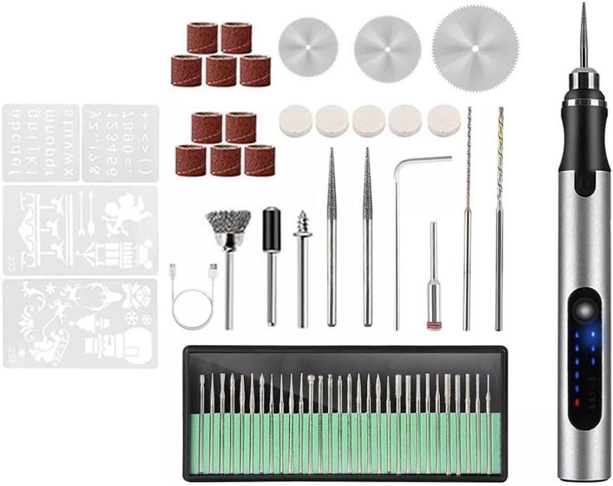 Graveerpen set - Rotatiegereedschap - Doe-het-zelf projecten - Instelbare snelheid - 20 x 13 x 4 cm - Zwart