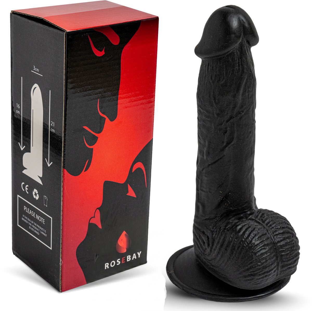Rosebay Realistische Dildo 21 cm - Zachte Siliconen Dildo met Zuignap & Balzak - Dildo voor Mannen en Vrouwen - Zwart