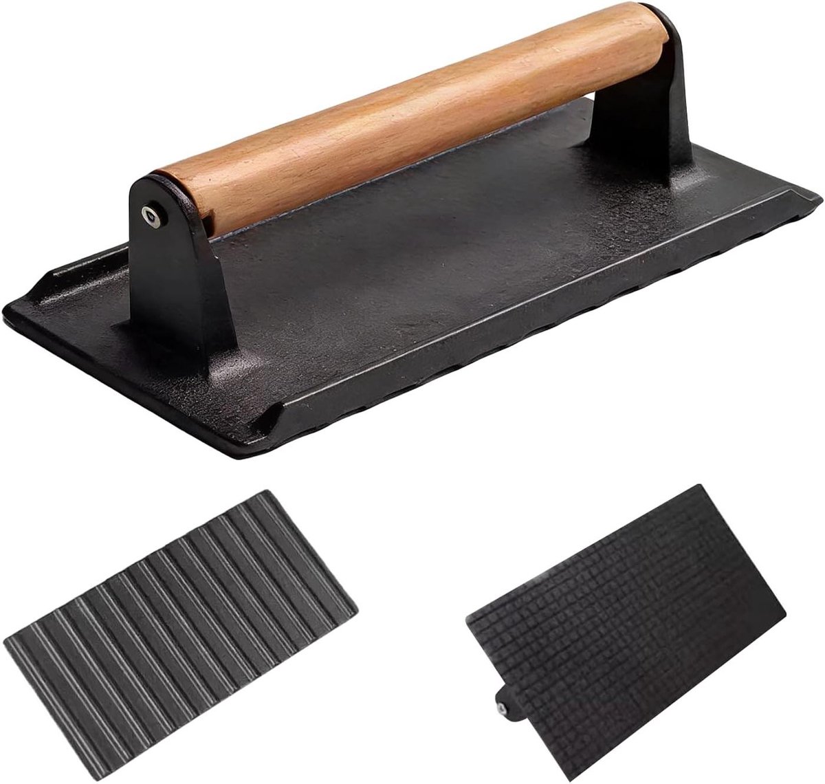 Vleespers Gietijzer - Burger Pers - Sappige Steaks - Houten Handvat - 16 x 8 cm - Zwart