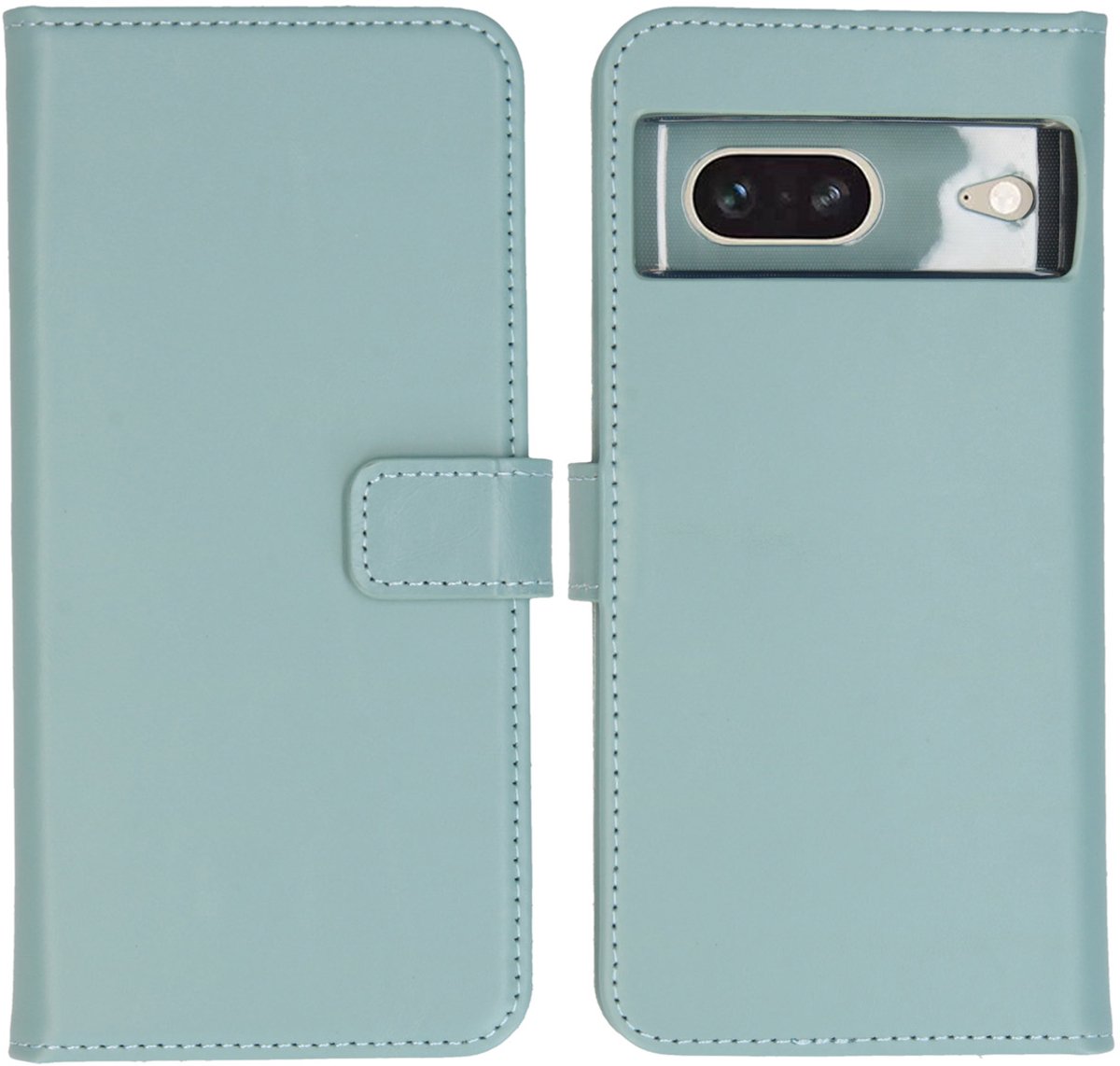 Selencia Hoesje - Geschikt voor Google Pixel 7 - Echt Lederen Bookcase - Air Blue