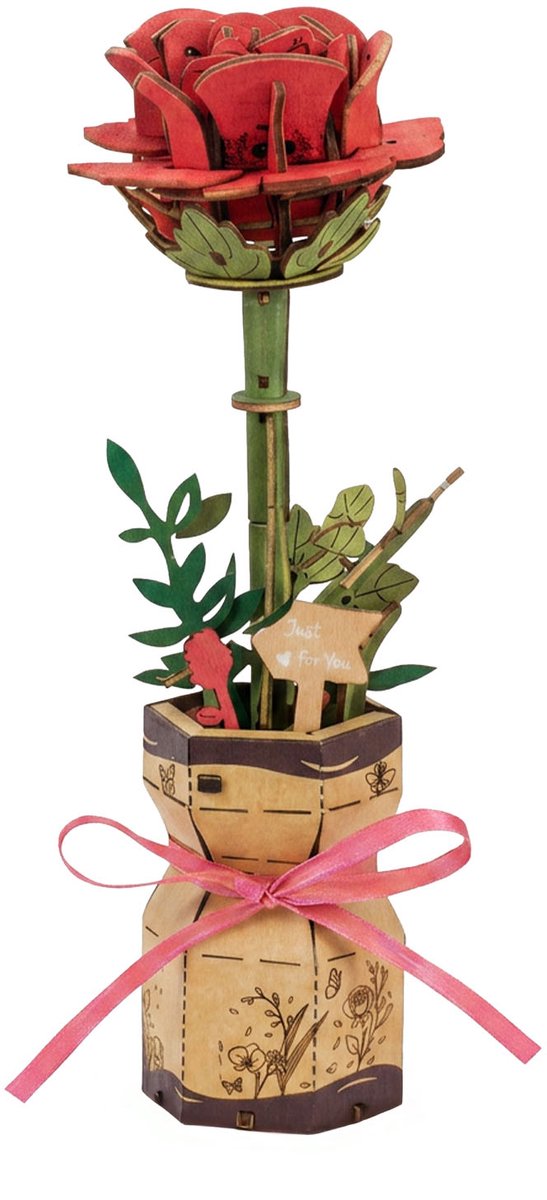 Inspirebox Modelbouwpakket Roos - Decoratieve Bloem - 3D Houten Puzzel - 20 cm - Bouwpakket voor Volwassenen en Kinderen - Creatief Knutselen - DIY Modelbouwpakketten