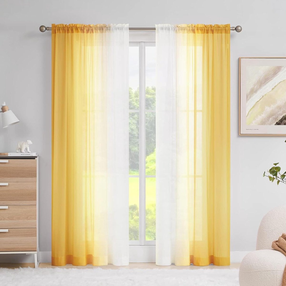 Gordijnen Set - Transparante Draperieën - Woonkamer Decoratie - Elegant Ombre Verloop - 245x140cm - Geel