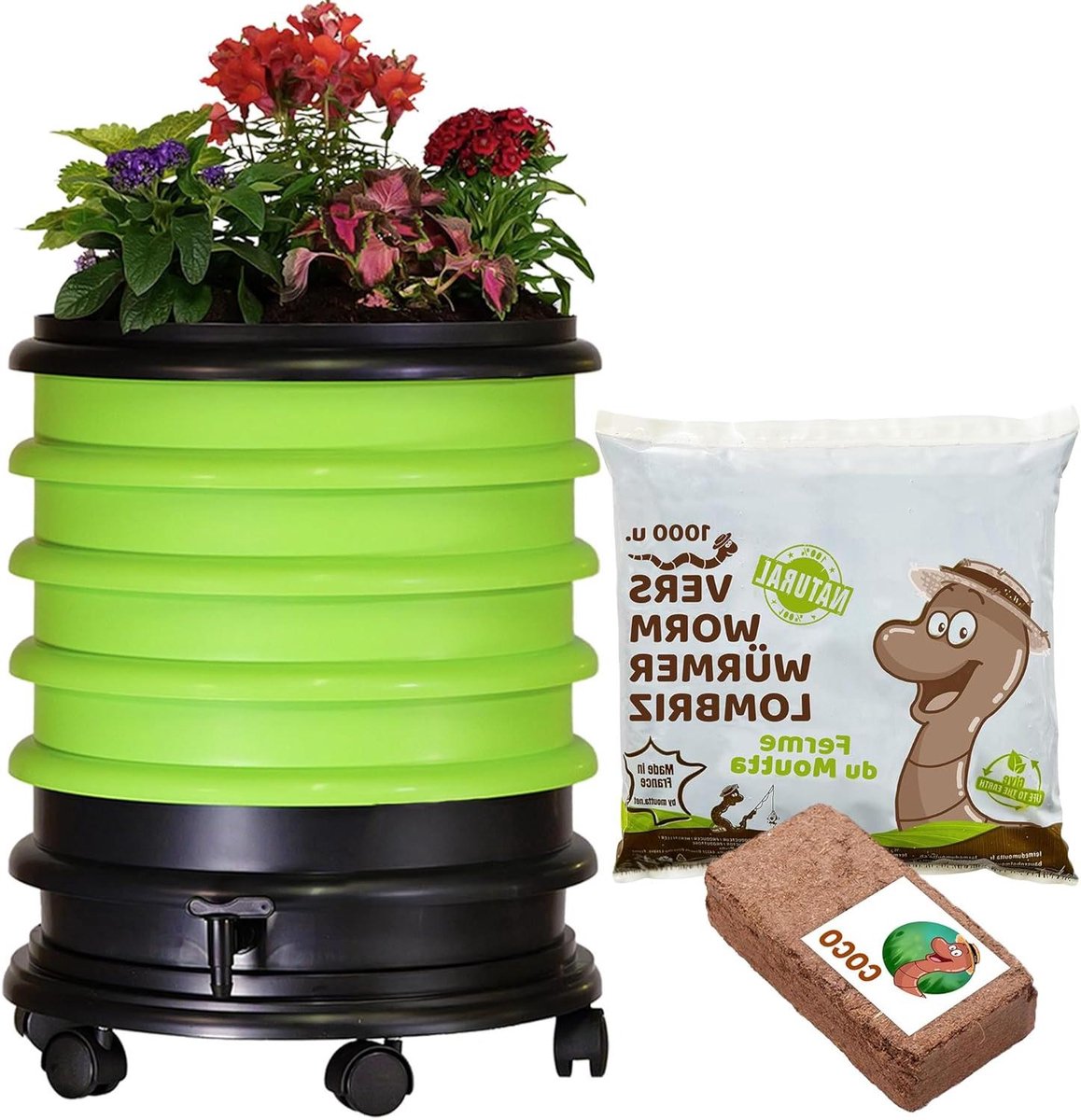 Wormenbak - Compostbak - Organisch afval verwerken - Uitbreidbaar ontwerp - 64 liter - Appelgroen
