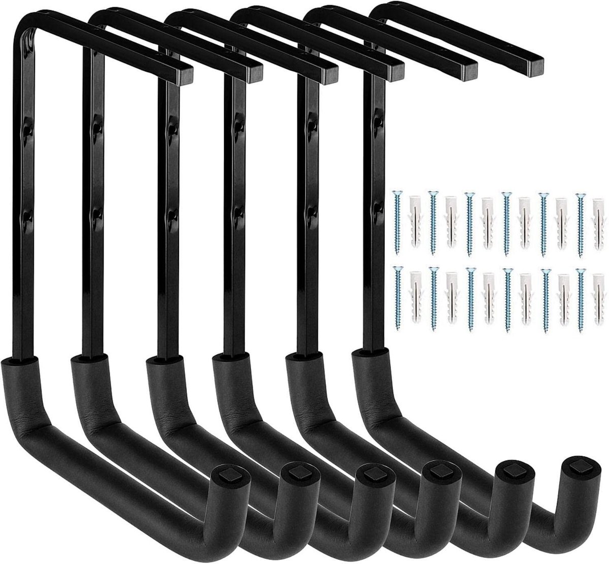 IMstore - Garage Opslag Haak - Heavy Duty Opslag - Stevig en Duurzaam - Zwart - Ladder Haken - Ideaal voor Gereedschap en Fietsen - 6 Stuks