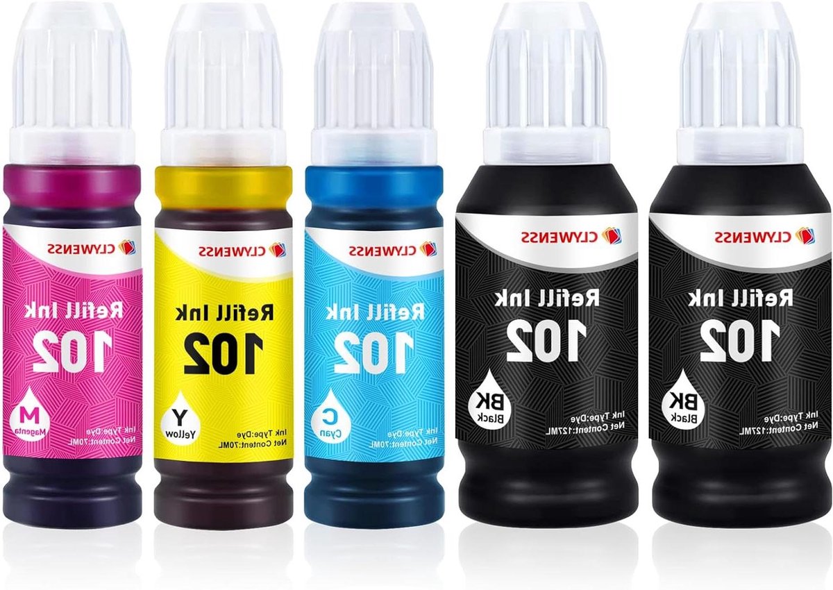 Printerinkt Multipack - Navulflessen Kleur - Documenten Printen - Hoge Paginaopbrengst - 5 Stuks - Zwart Cyaan Magenta Geel