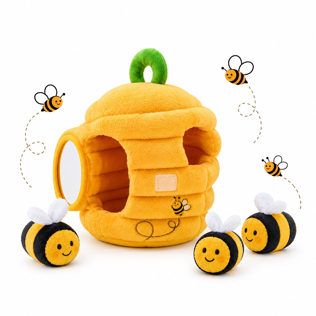 Baby Sonrisa Montessori Bijenspeelgoed Baby – Sensorisch Speelgoed met Rammelaar & Knisper – Motoriek Ontwikkeling 6+ Maanden — afbeelding 6