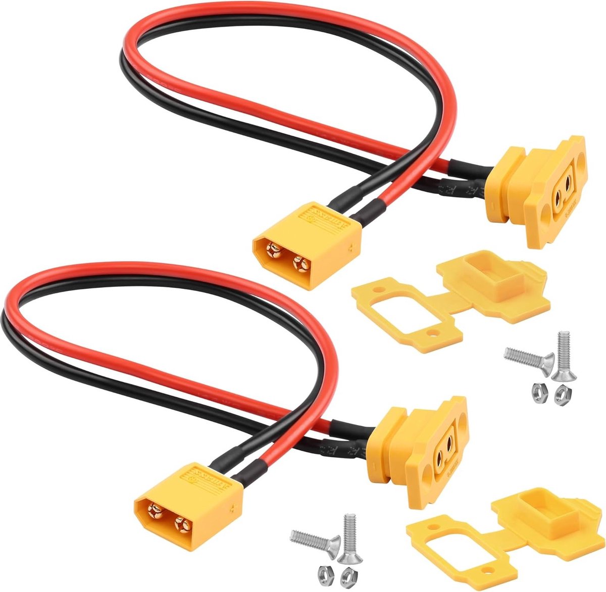 2 stuks 14AWG 25A XT60 Li Batterij Connector met Bevestigingskabel en Stofkap voor RC Drones - 30cm Lang, Ideaal voor FPV en Aerodynamica