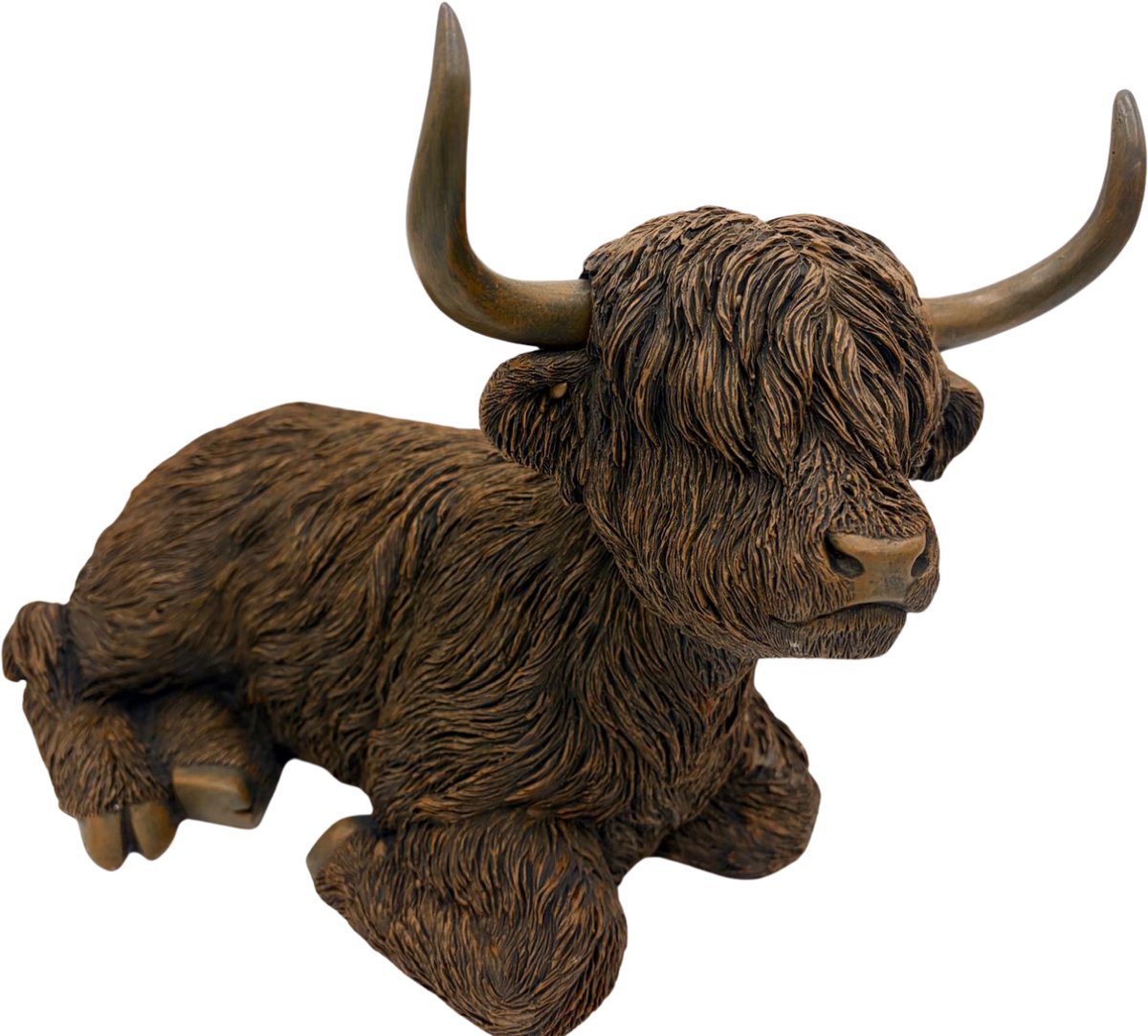 Decoratie Beeld Schotse Hooglander maat L liggend - Bruin 35 x 26 x 19 cm - Countryfield