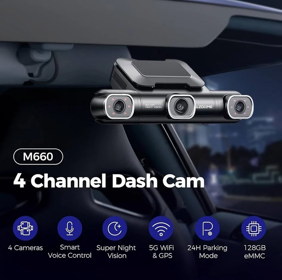 AZDOME M660 2.5K 4CH 360° Dashcam met 128GB eMMC thumbnail 2