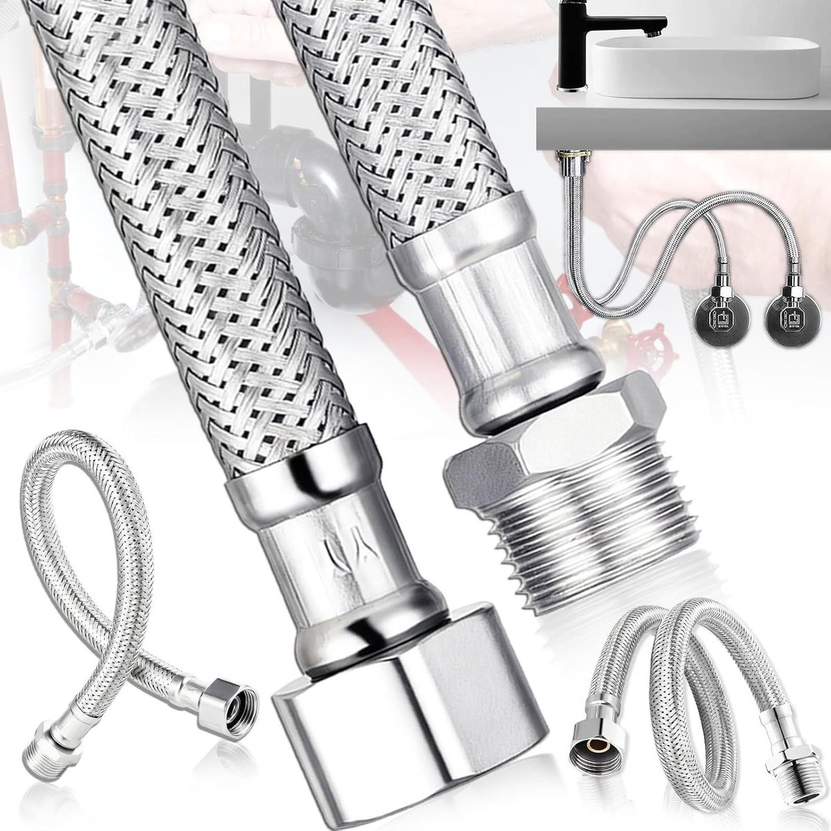 Flexibele Slang - Kraan Aansluiting - Sanitair Verbinding - Roestvrij Staal - 30 CM 3/8 - Zilver