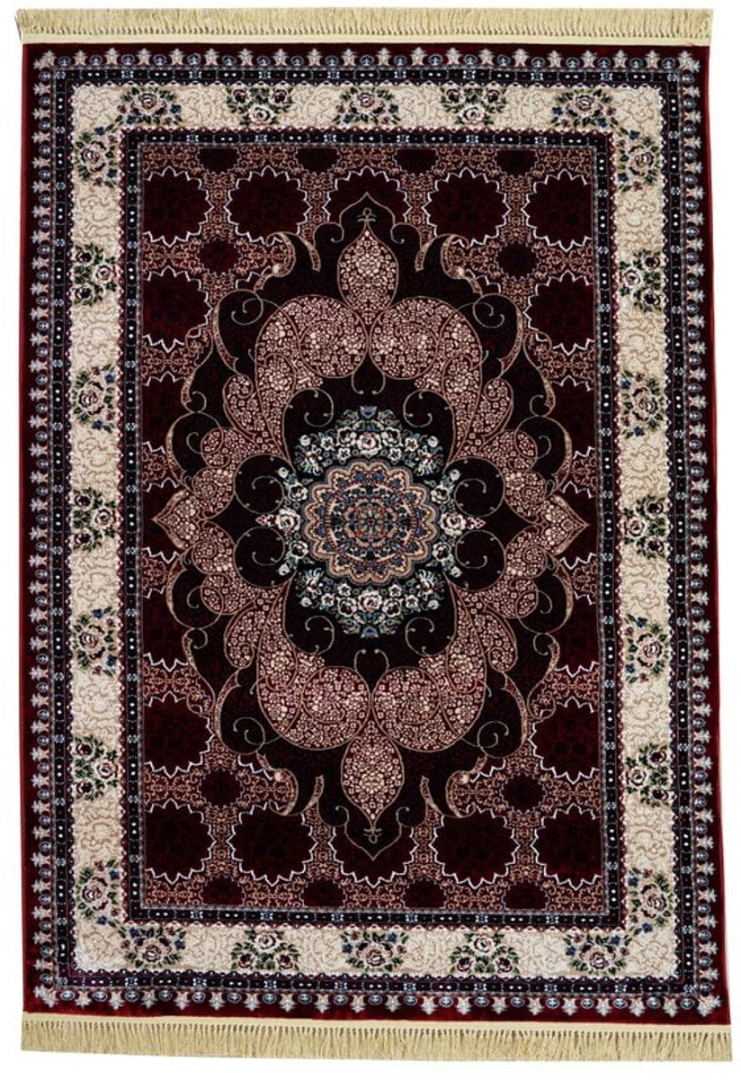 flycarpets Isfahan Klassiek Oosters Medaillon Gebloemd Vloerkleed - Rood / Blauw - 240x340 cm