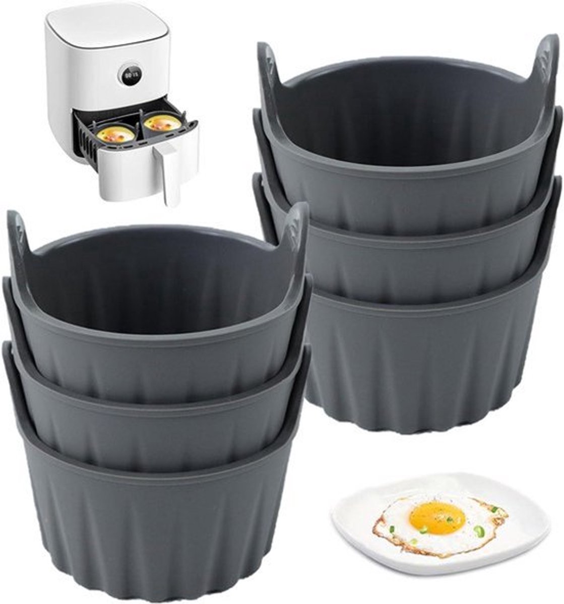 Ramekins voor Airfryer 6 stuks eiervormen siliconen herbruikbare vormen (grijs)