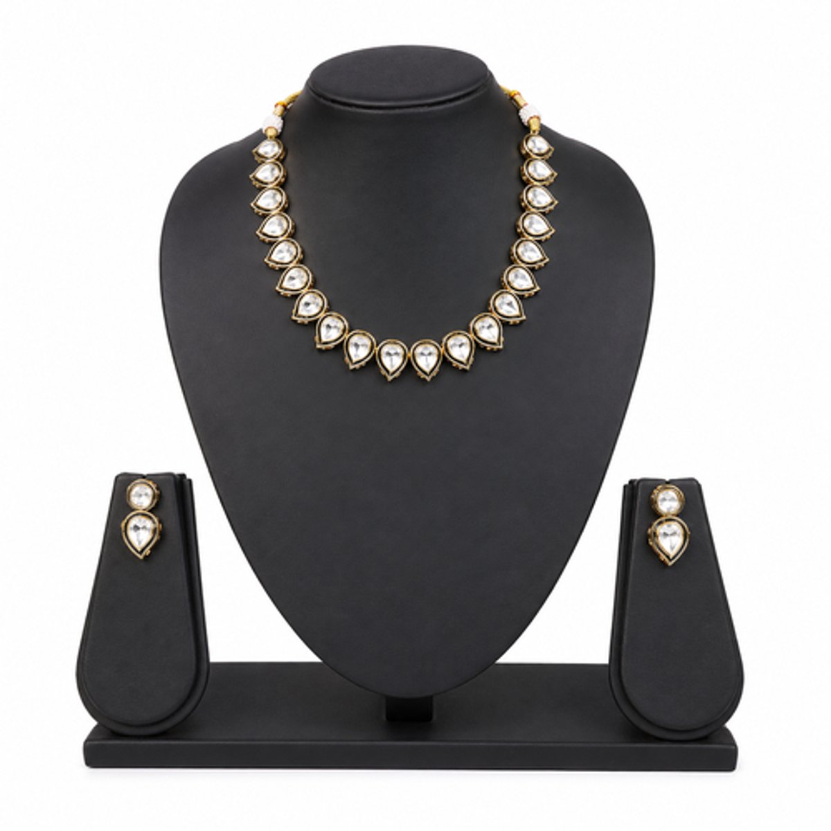 N3 Collecties Goudkleurige Kundan ketting en oorbellen set voor dames