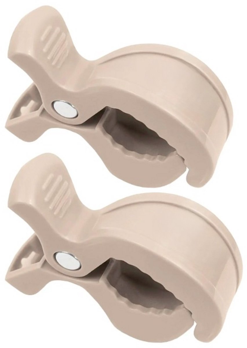 Sipo - Universele Kinderwagen Clips - Set van 2 - Stroller Pegs - Multifunctioneel ABS Klemmen - Baby Car Seat Clips - Sterke Veer Klem - 2kg Draagkracht - Kinderwagen Organizer Ophangsysteem - Universele Buggy Clips - 7.5 x 4.5 x 2.5 cm - Beige