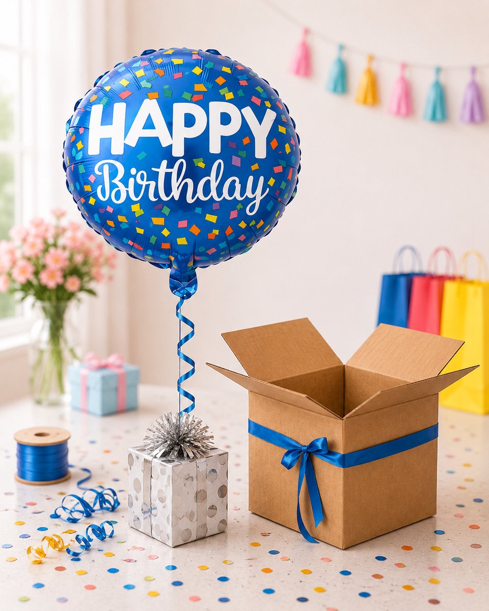 EasyMart Helium Folieballon Happy Birthday 18 inch (45 cm) – Helium gevuld – Met lint & ballongewicht – 1 stuk