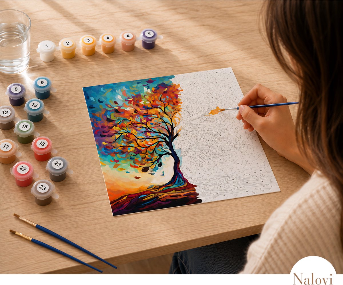Nalovi - Schilderen op nummer - Meerkleurige boom - 20x20 - Schilderen voor volwassenen - Verf en penselen inbegrepen - Hobby voor volwassenen — afbeelding 4