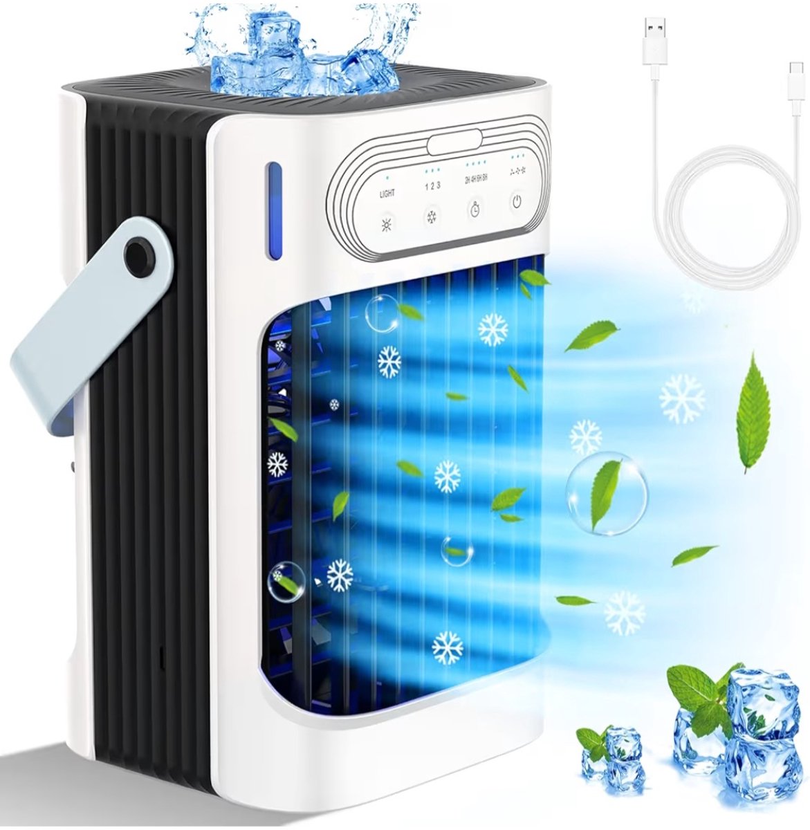 BIXc®- Draagbare Luchtkoeler met 800ml Watertank, 4-in-1 Mini Verdampingsairconditioner, 3 Snelheden Koel- & Nevelstanden, 7-Kleuren Licht, 2-8H Timer, Mobiele Airconditioner voor Thuis/Kantoor