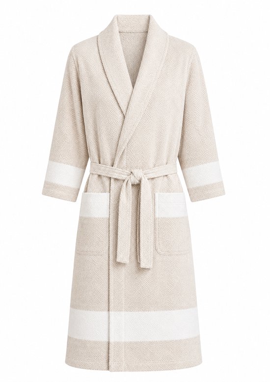 Badjas hamam – sauna badjas - 100% hoogwaardig katoen – sneldrogend & lichtgewicht – zomer | ochtendjas - unisex hamam badjas - beige - maat S/M