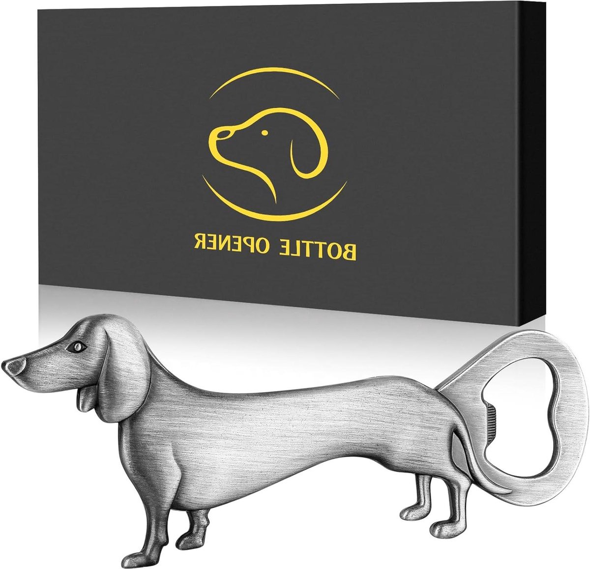 Dachshund Flesopener - Hondenopener Bieropener - Flesjes Openen - Uniek Honden Design - 90 Grams - Donker Zilver