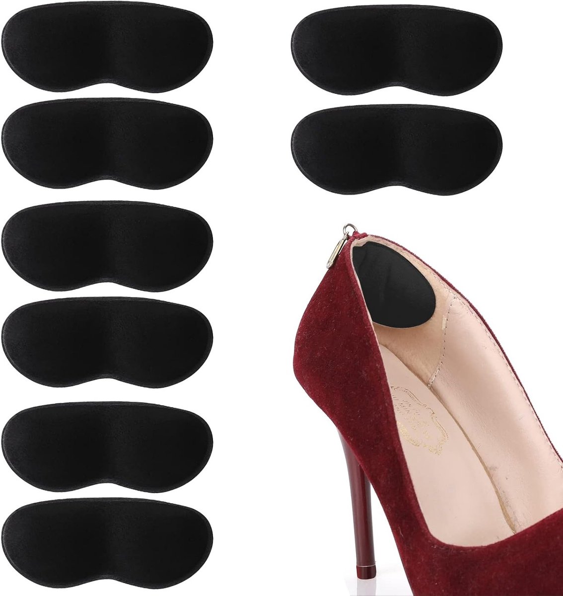 4 Paar Zelfklevende Heel Cushions voor Comfortabele Schoenen - Voorkom Slippen, Wrijving en Blaren met Kussentjes voor Losse en Te Grote Schoenen (Zwart)
