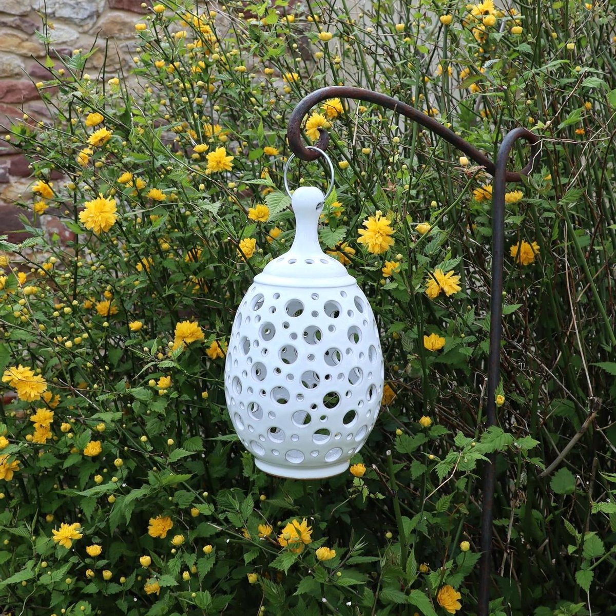 Terracotta Lantaarn - Decoratieve Windlicht - Tuindecoratie - Handgemaakt op Kreta - 29 cm hoog - Wit